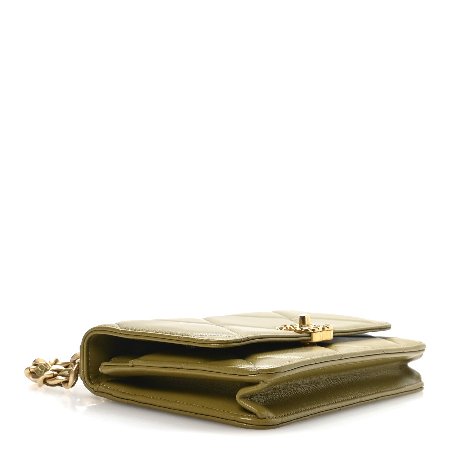 Lambskin Quilted Chanel 19 Wallet On Chain WOC Green