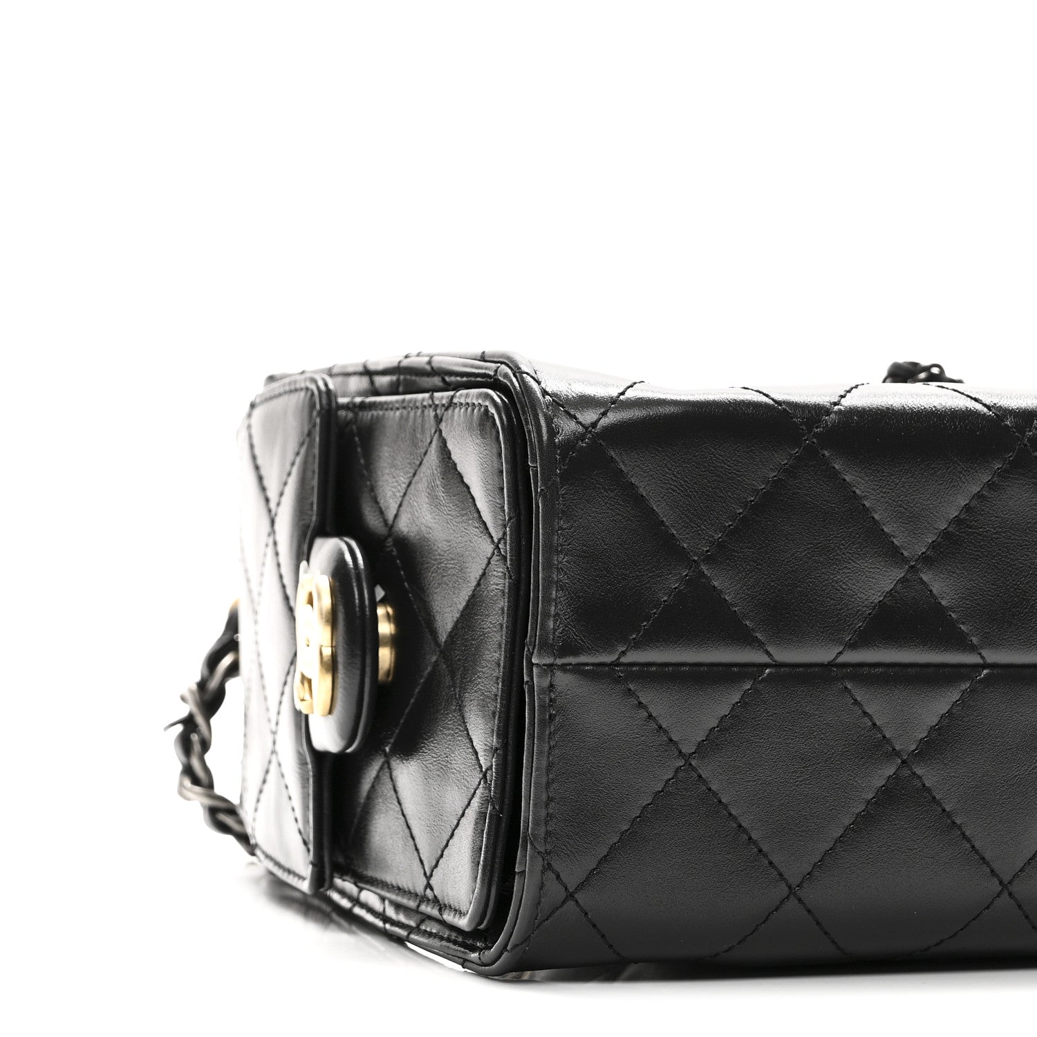 Shiny Crumpled Quilted Mini Chanel 25 Handbag Black