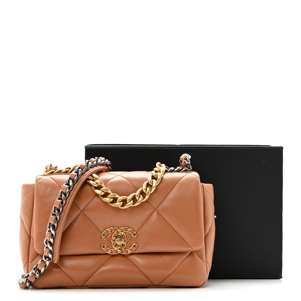 Lambskin Quilted Medium Chanel 19 Flap Brown
