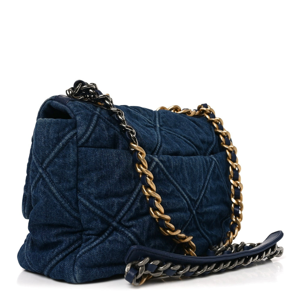 Denim Quilted Large Chanel 19 Flap Blue