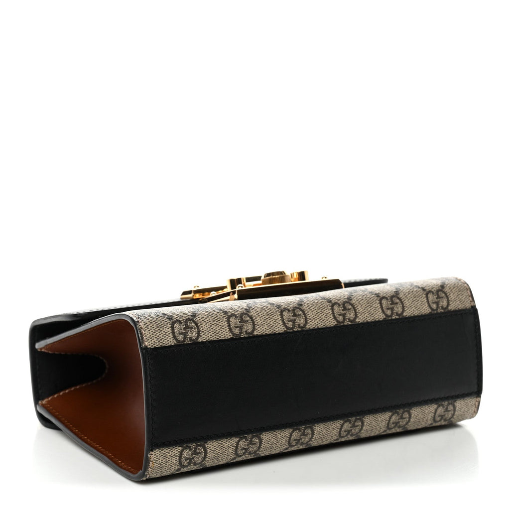 GG Supreme Monogram Calfskin Small Padlock Shoulder Bag Beige Black Cuir
