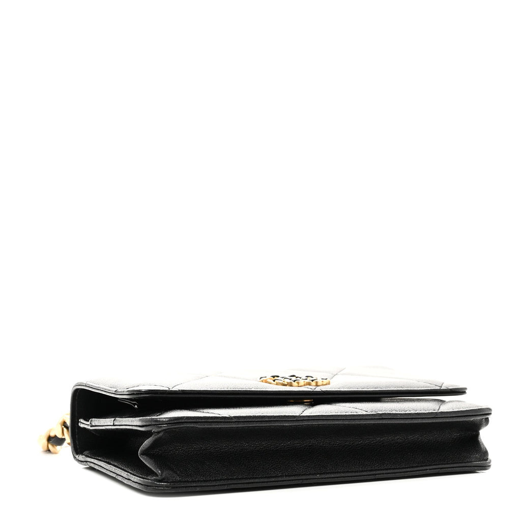 Lambskin Quilted Chanel 19 Wallet On Chain WOC Black