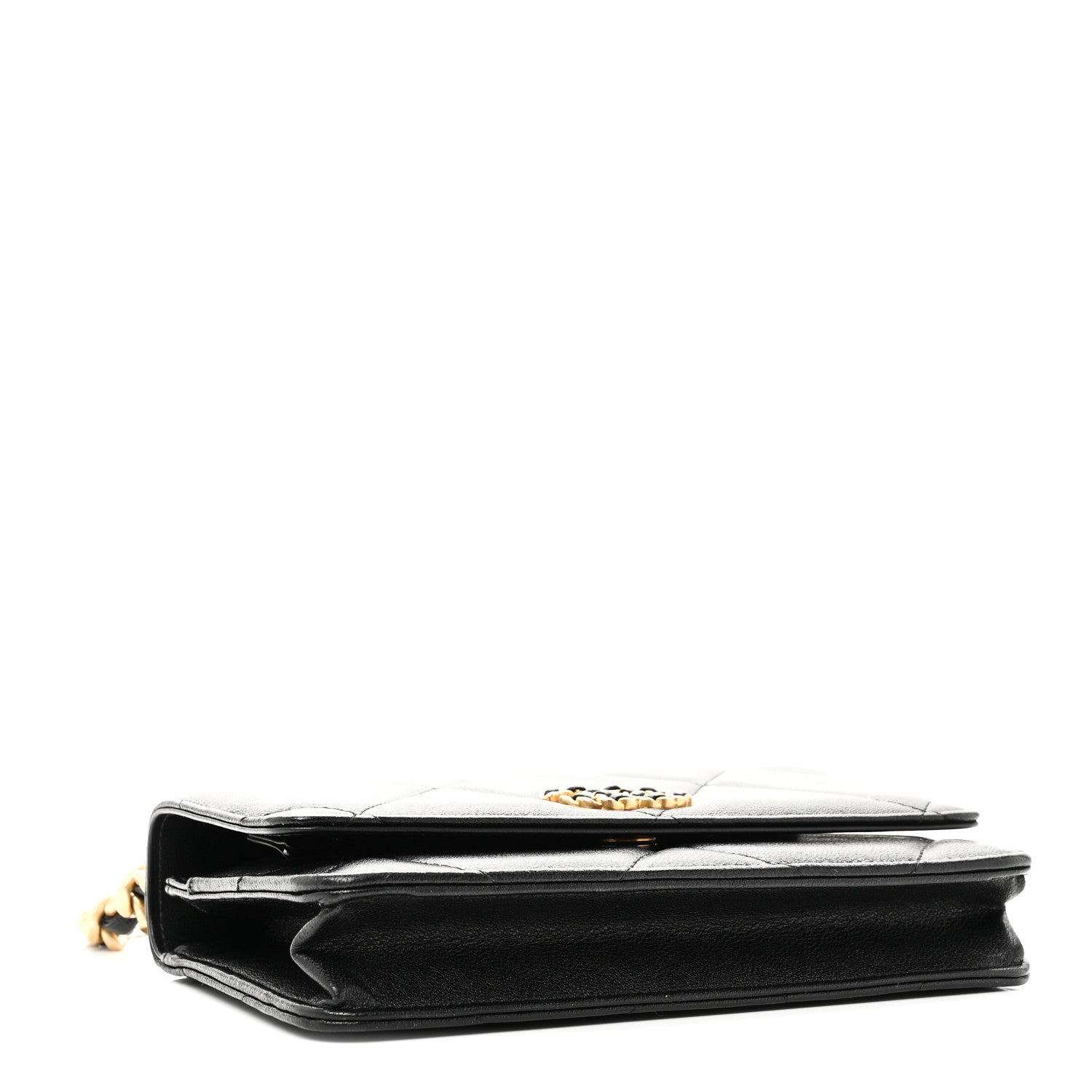 Lambskin Quilted Chanel 19 Wallet On Chain WOC Black