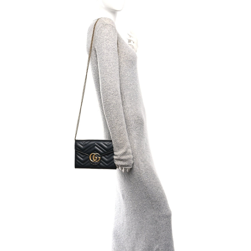 Calfskin Matelasse GG Marmont Chain Wallet Black