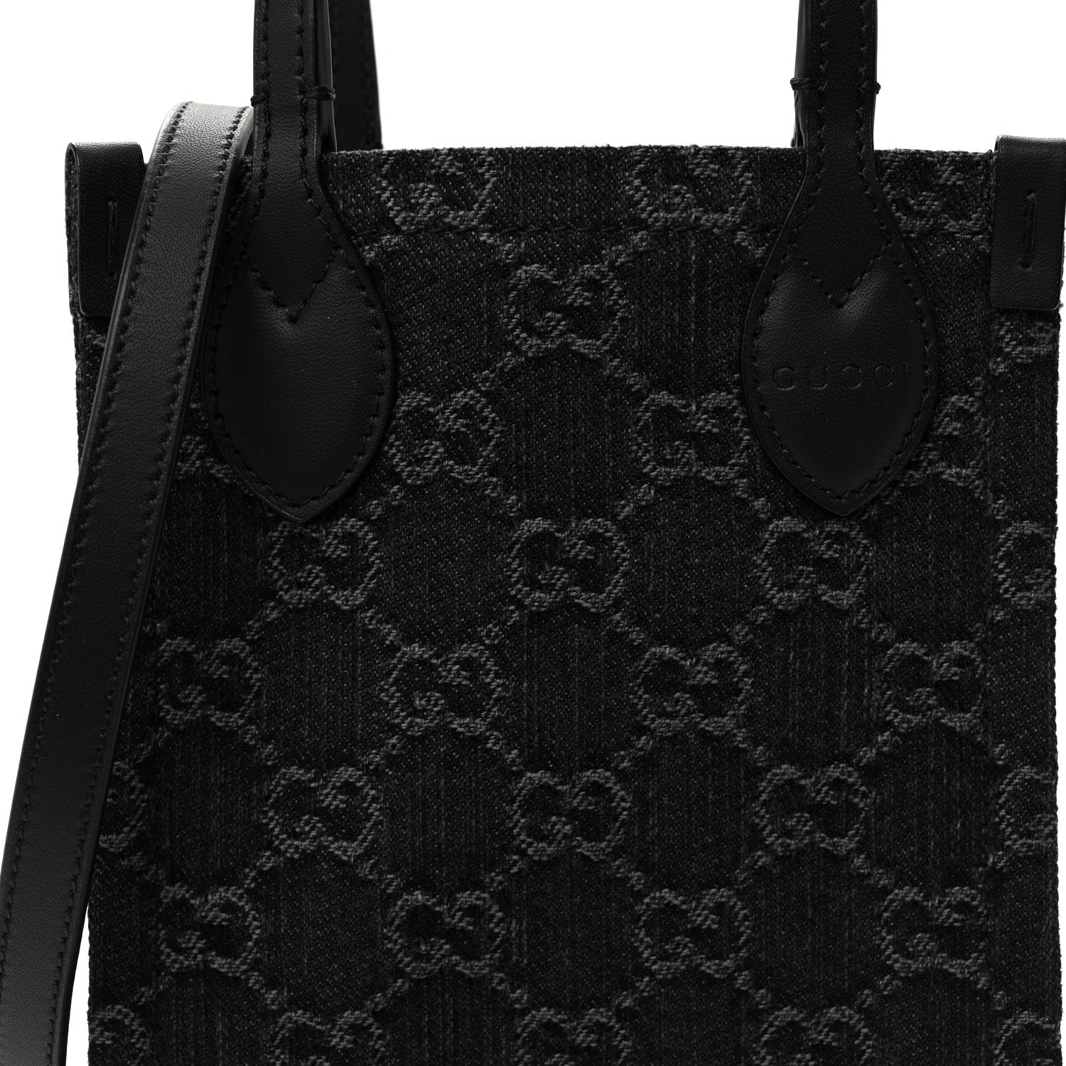 Denim Cuoio Harness GG Monogram Mini Ophidia Tote Bag Black Medium Grey