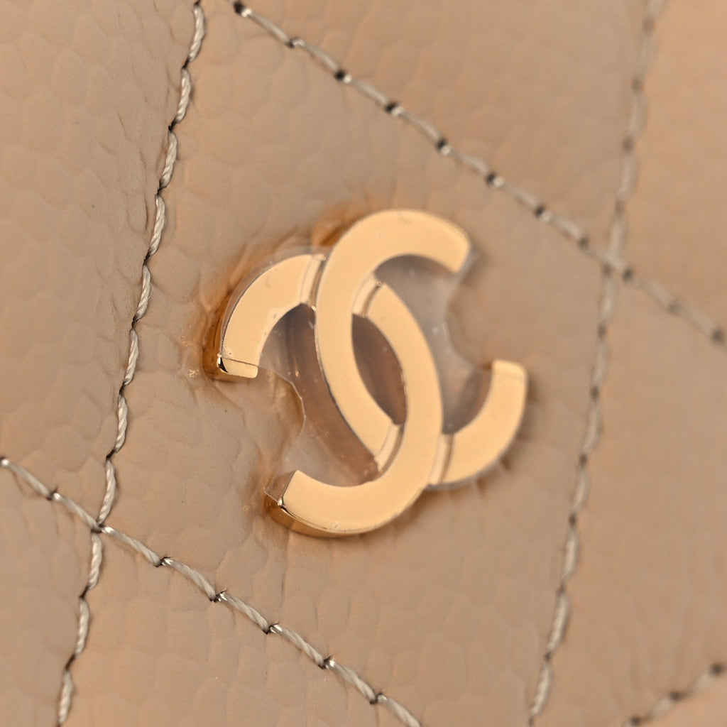 Caviar Quilted Wallet on Chain WOC Beige