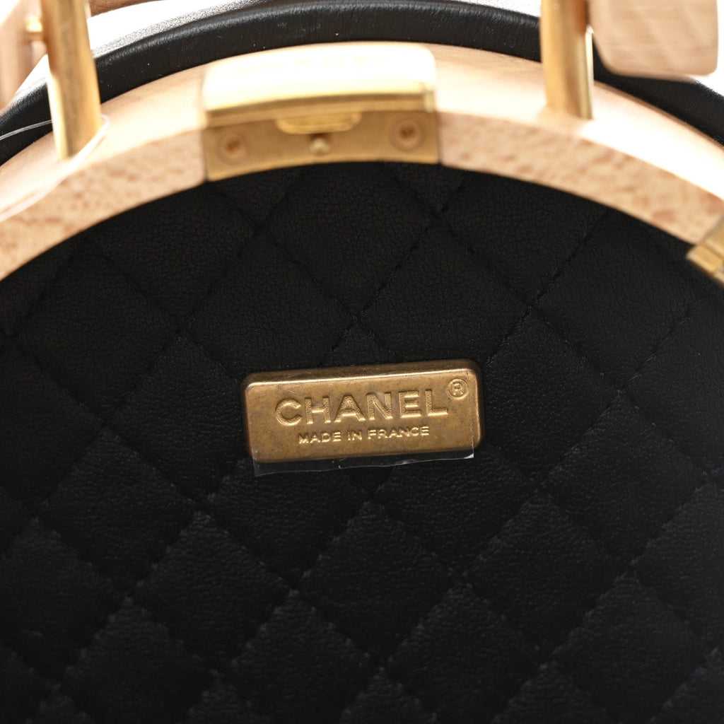 Beech Wood Lambskin Round CC Vanity Case Black