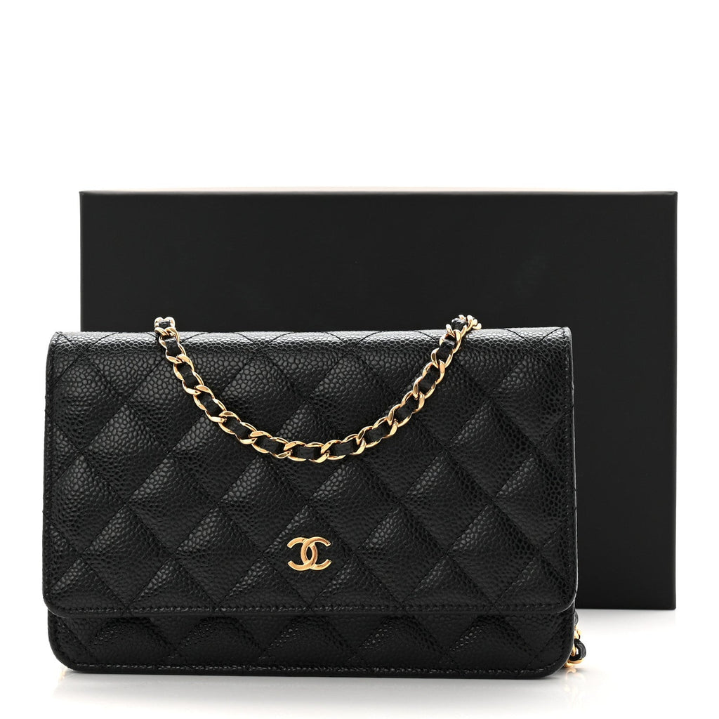 Caviar Quilted Wallet on Chain WOC Black