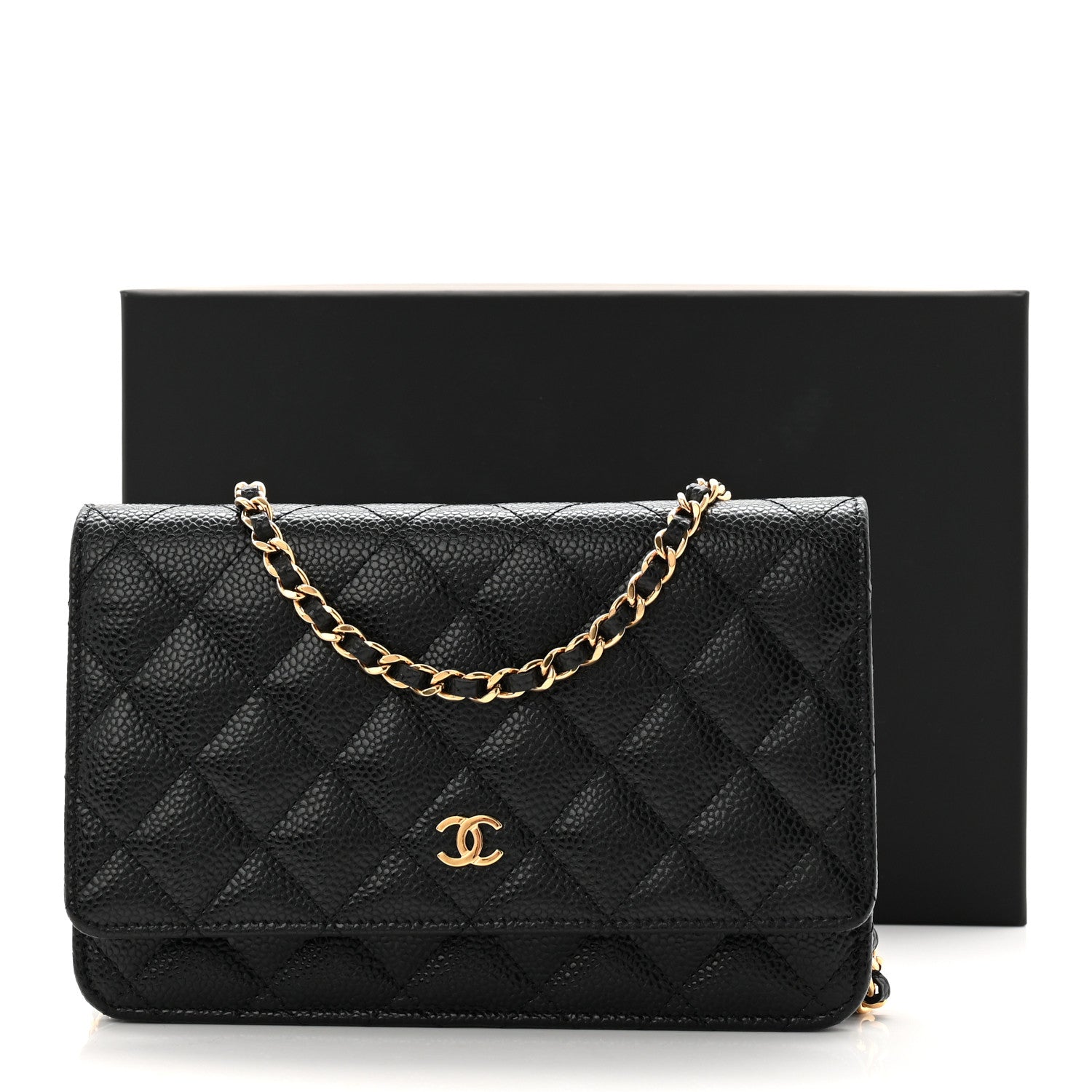 Caviar Quilted Wallet on Chain WOC Black