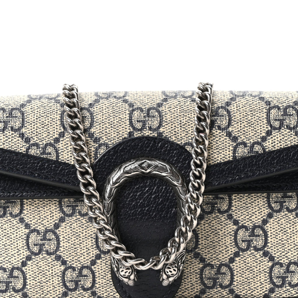 GG Supreme Monogram Textured Dollar Calfskin Super Mini Dionysus Shoulder Bag Beige Blue