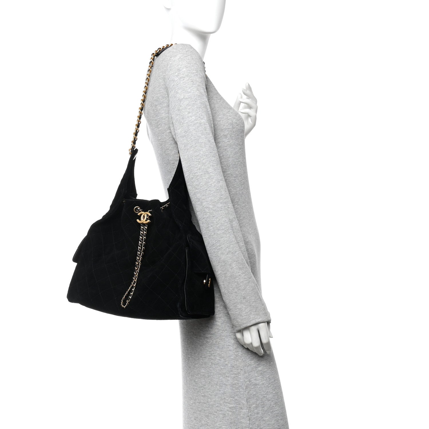 Suede Quilted Medium Chanel 25 Handbag Black