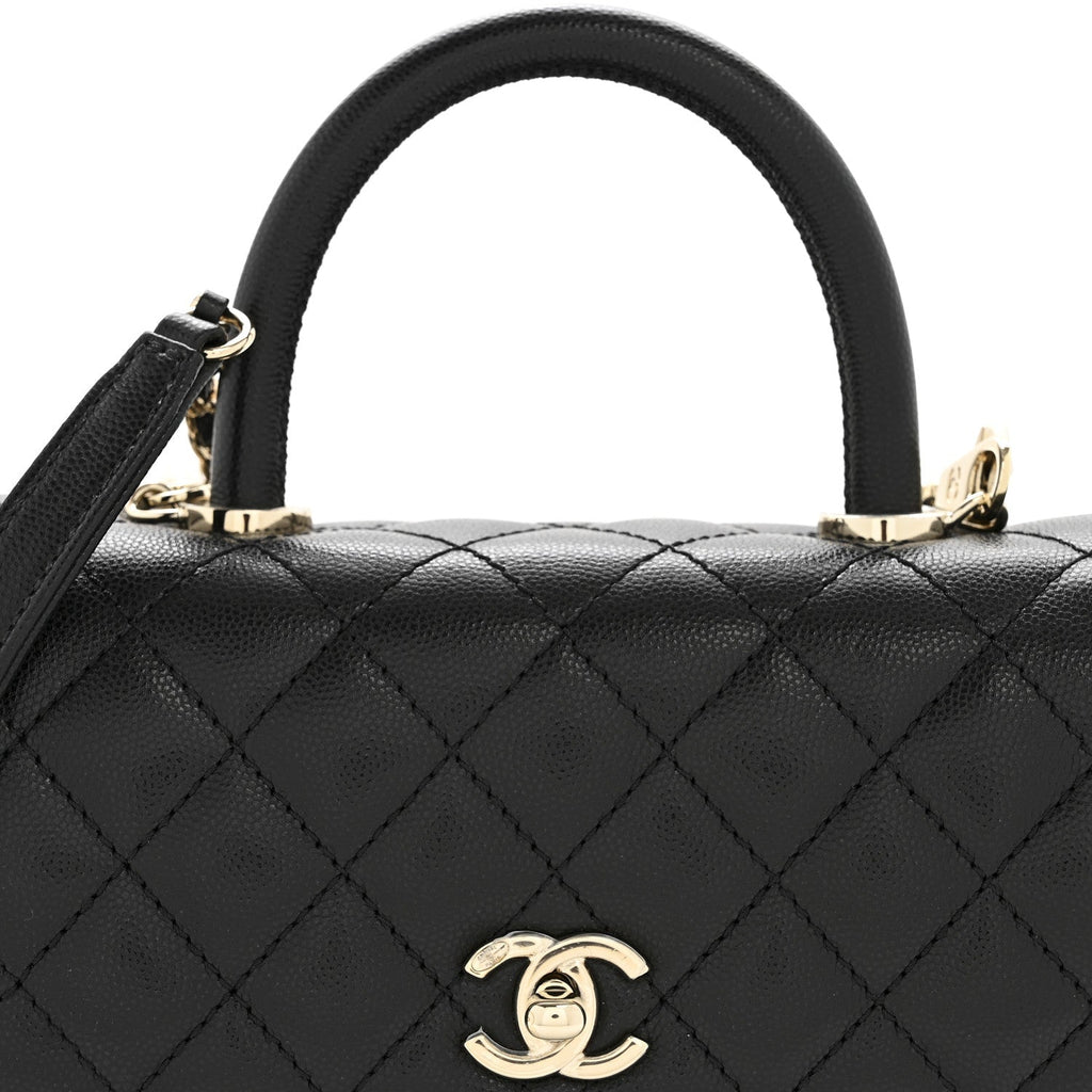 Caviar Quilted Mini Coco Handle Flap Black