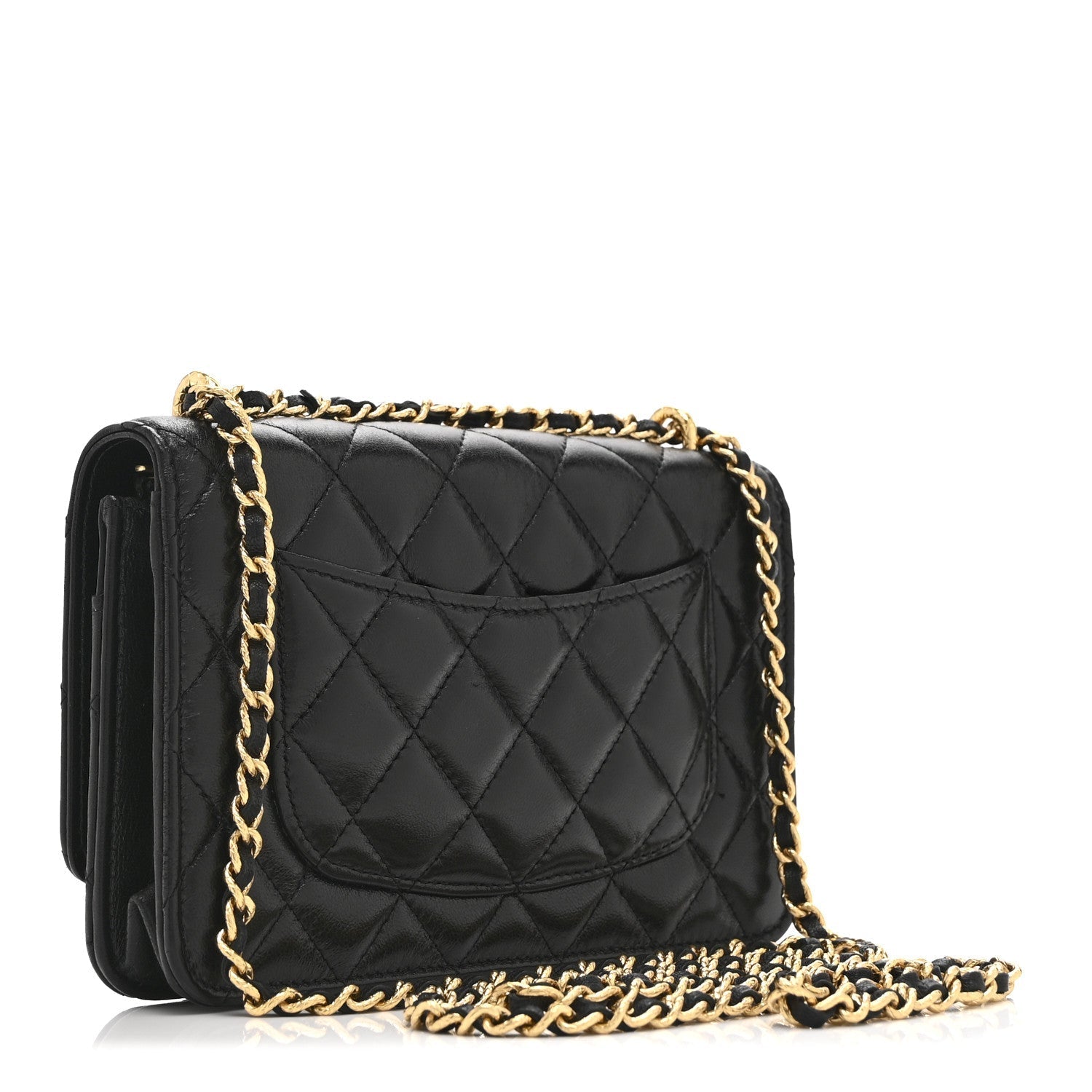 Shiny Lambskin Quilted Dynasty Wallet On Chain WOC Black