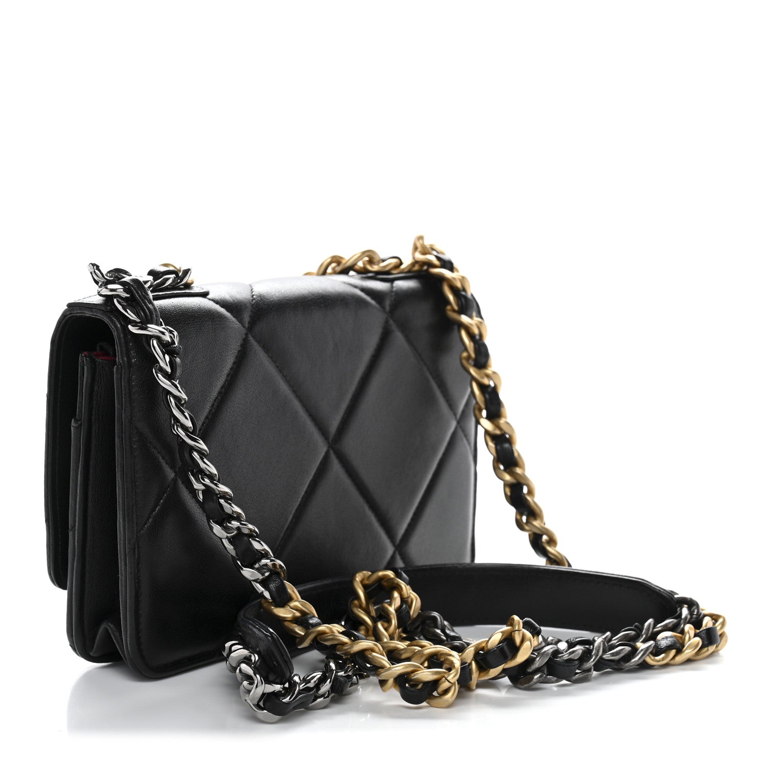Lambskin Quilted Chanel 19 Wallet On Chain WOC Black