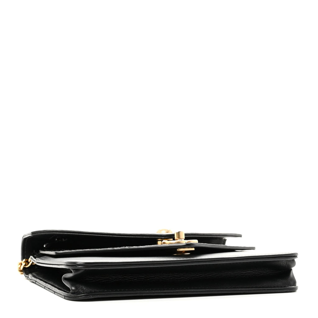 Calfskin Elaphe Double Chevron Mini Wallet On Chain WOC Black