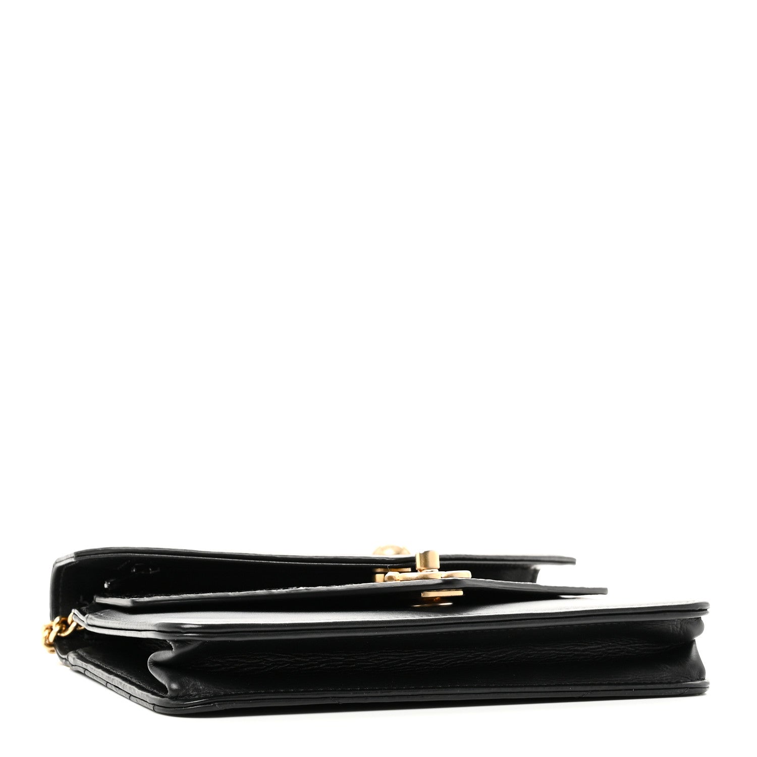 Calfskin Elaphe Double Chevron Mini Wallet On Chain WOC Black
