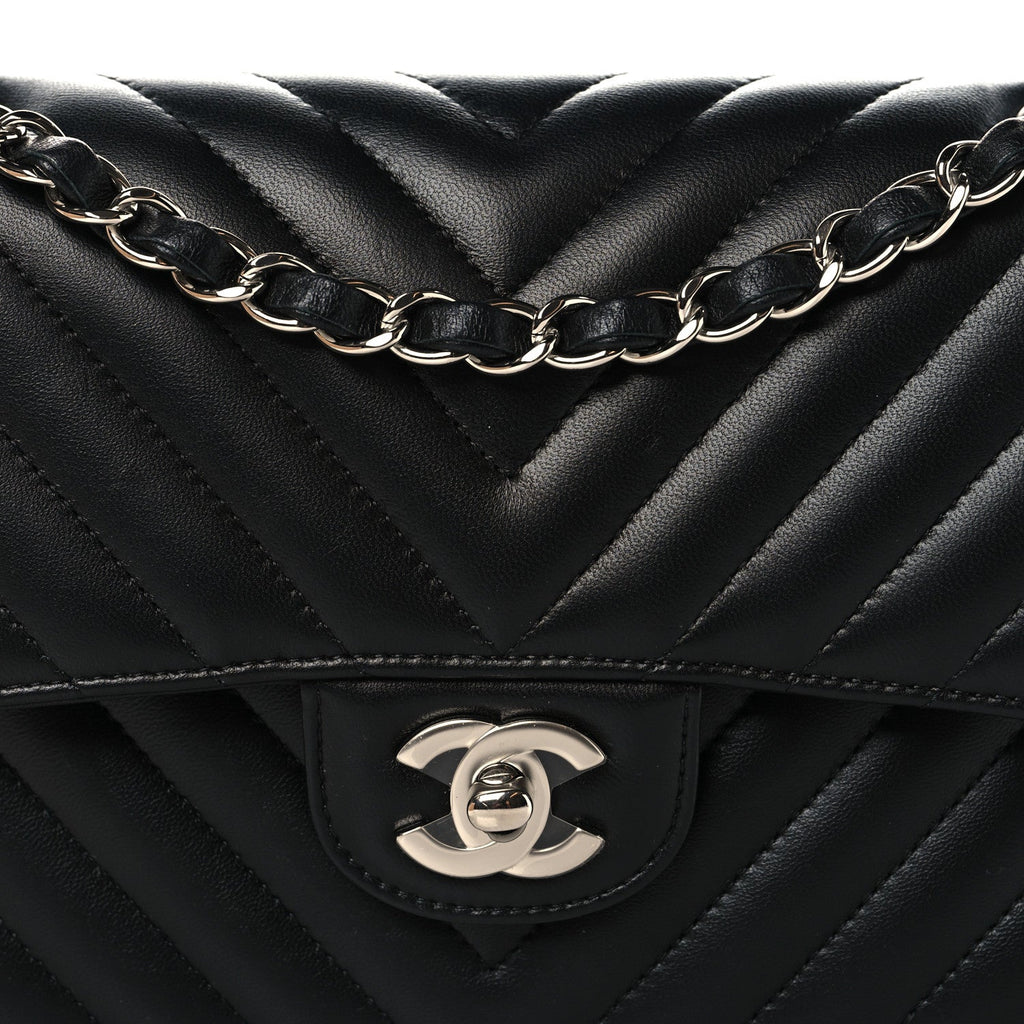 Lambskin Chevron Quilted Small Double Flap Black