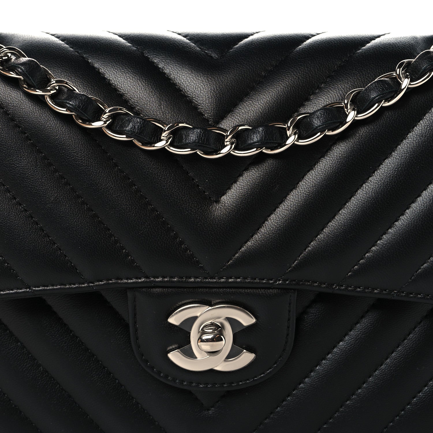 Lambskin Chevron Quilted Small Double Flap Black