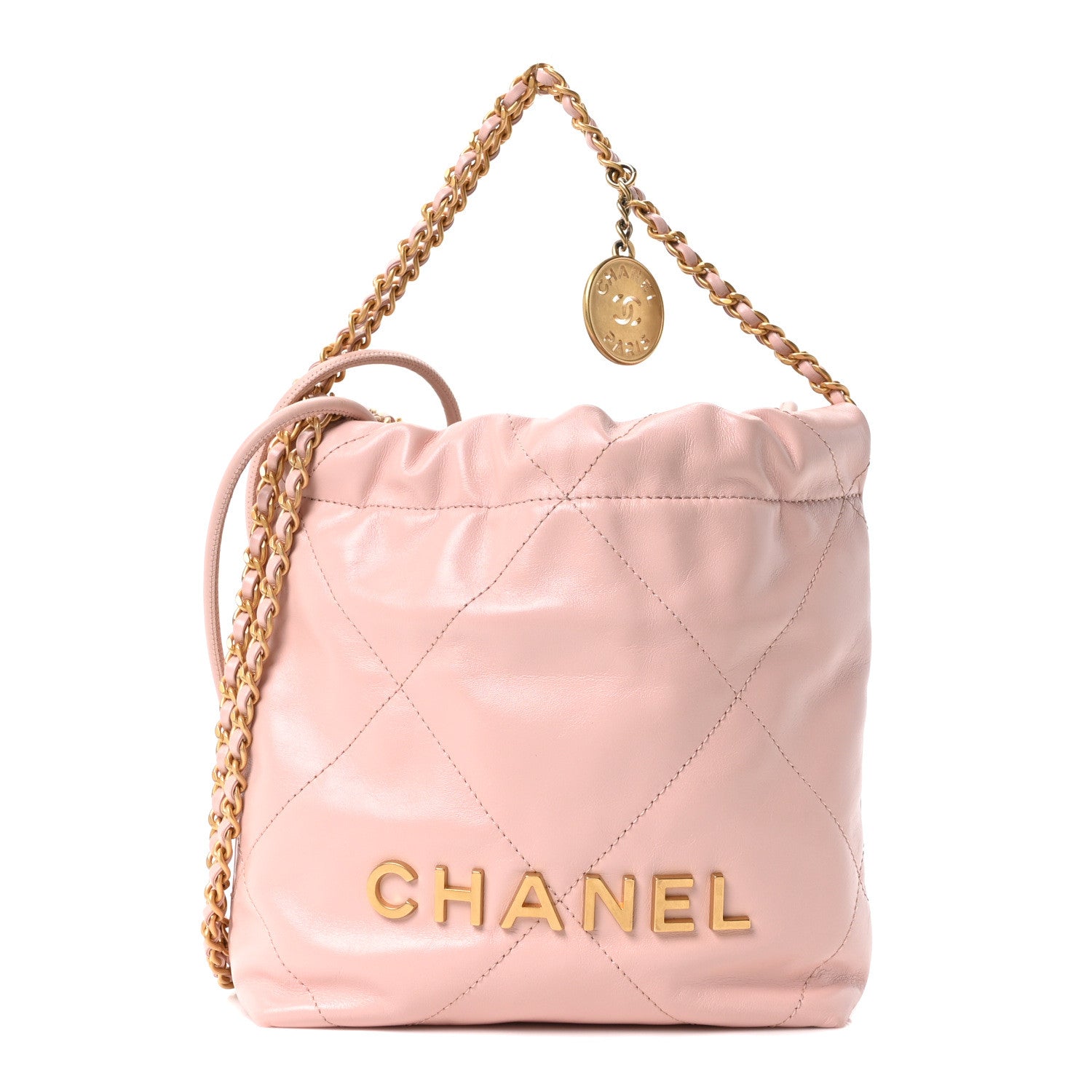 Shiny Calfskin Quilted Mini Chanel 22 Light Pink