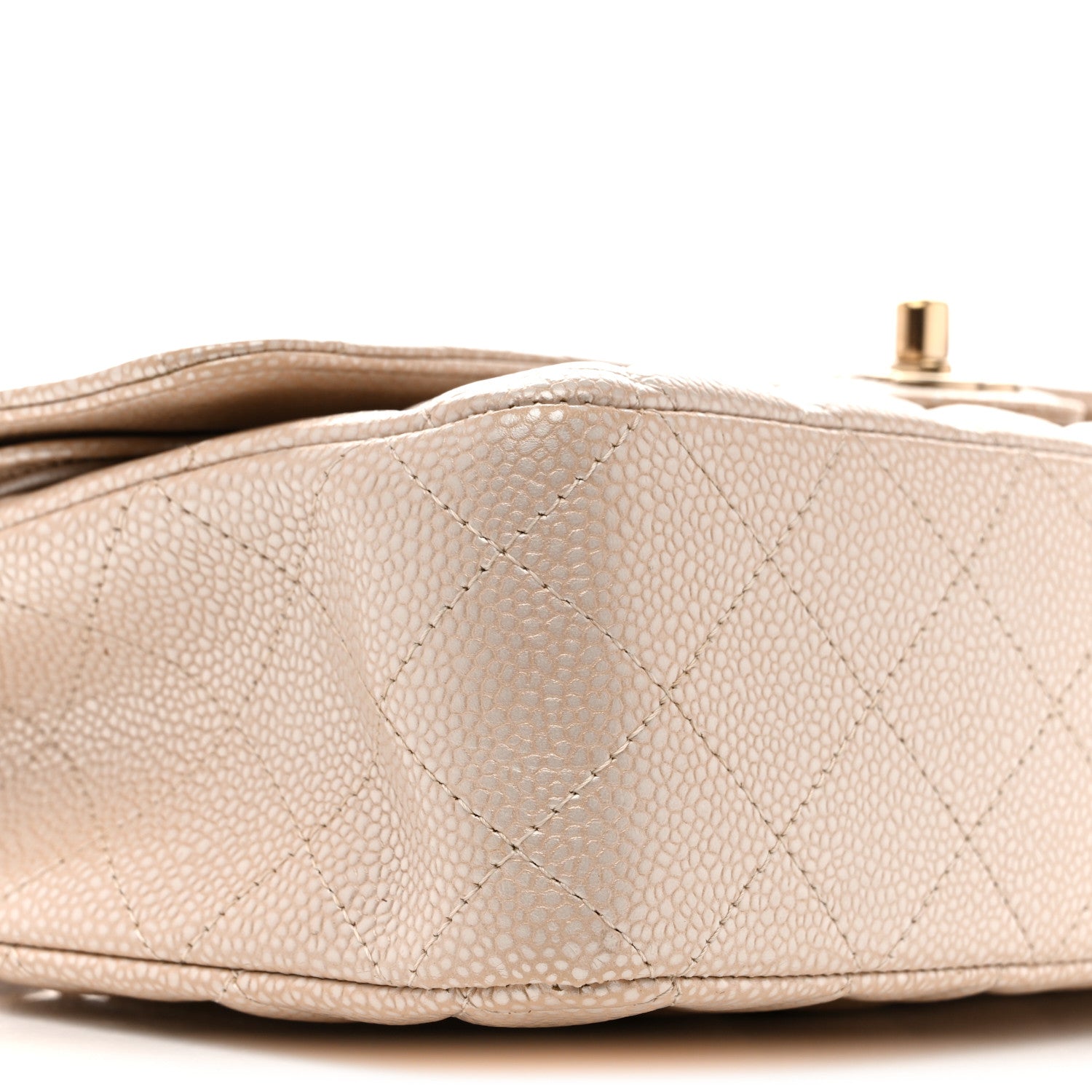 Pearly Caviar Quilted Medium Double Flap Light Beige