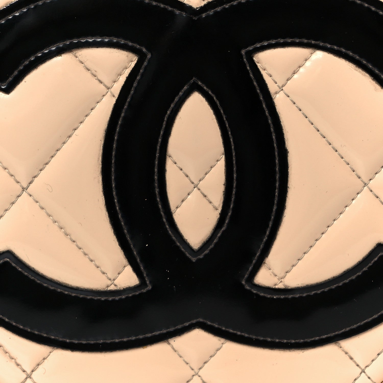Patent Quilted CC Barbie Heart Vanity Case Beige
