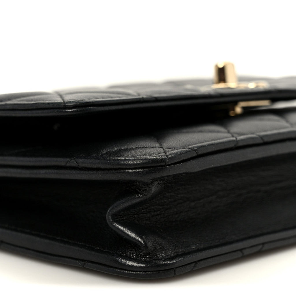 Lambskin Quilted Trendy CC Wallet On Chain WOC Black