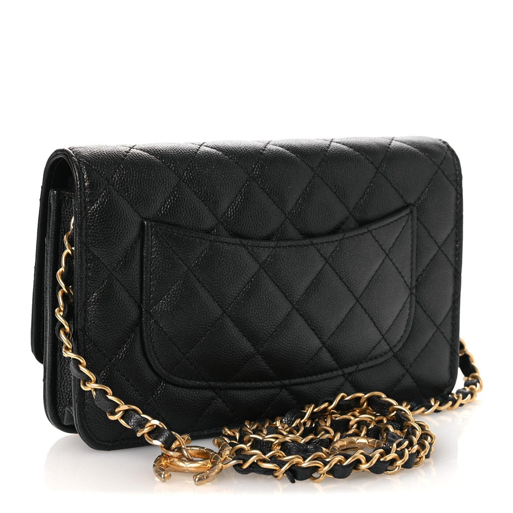 Pearly Caviar Quilted Fit For You Wallet On Chain WOC Black