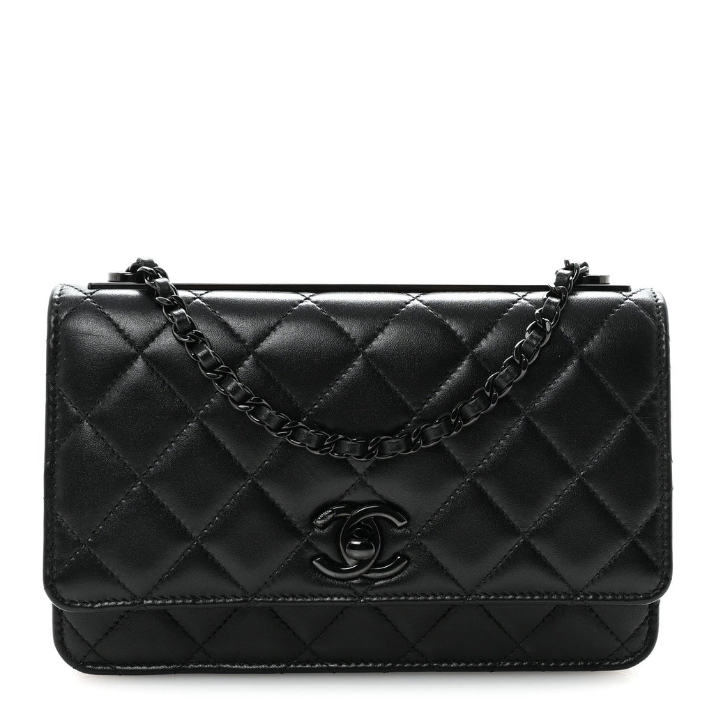 Lambskin Quilted Trendy CC Wallet On Chain WOC So Black