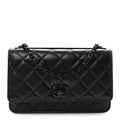 Lambskin Quilted Trendy CC Wallet On Chain WOC So Black