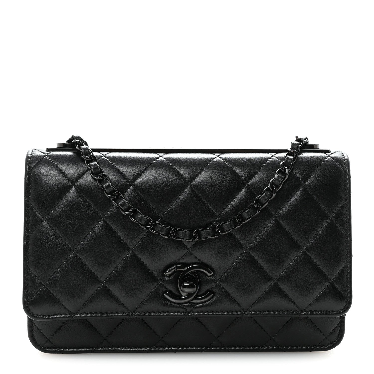 Lambskin Quilted Trendy CC Wallet On Chain WOC So Black