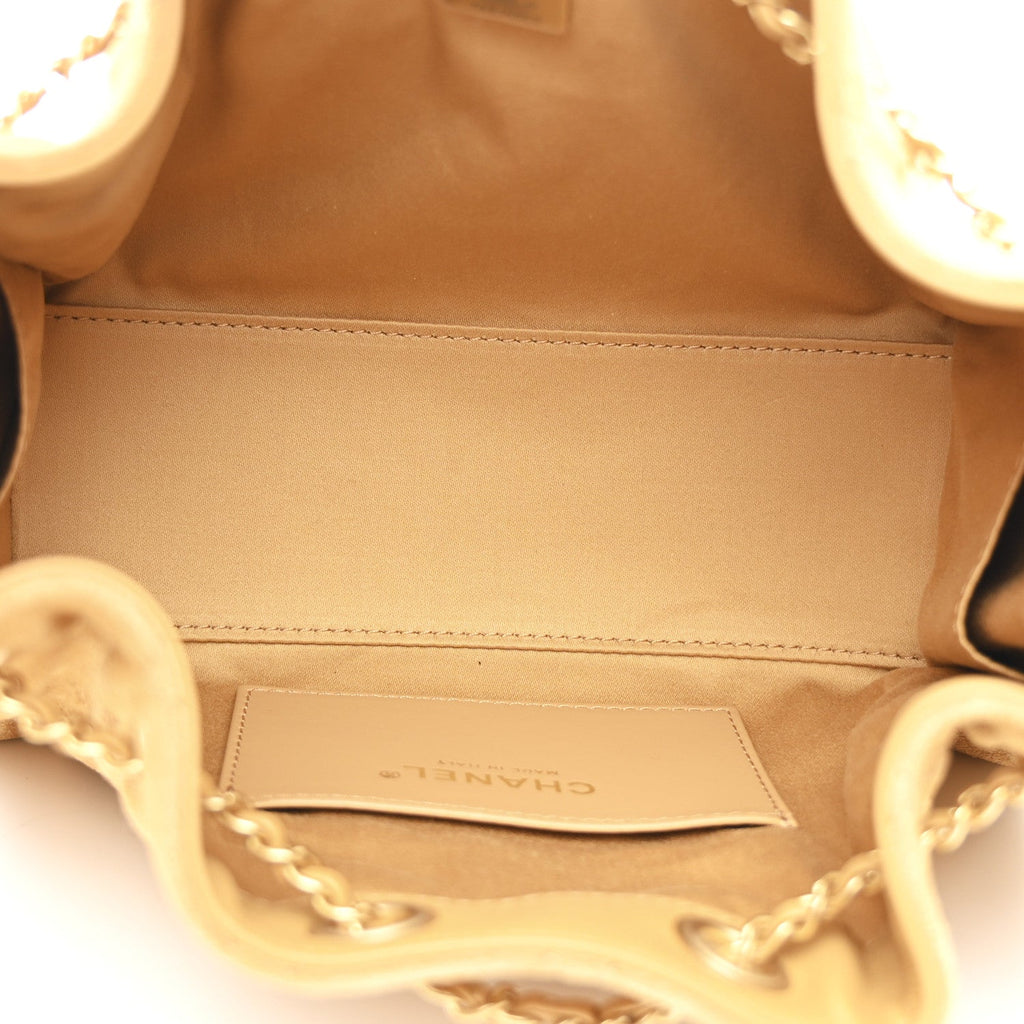 Suede Quilted Mini Chanel 25 Handbag Beige