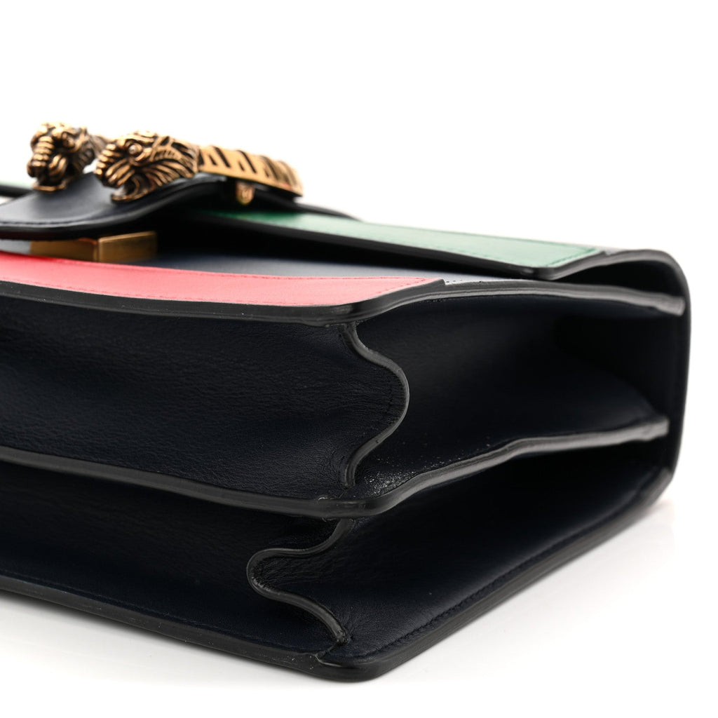 Moon Calfskin Web Medium Dionysus Bamboo Top Handle Bag Black Bright Evergreen Hibiscus Red