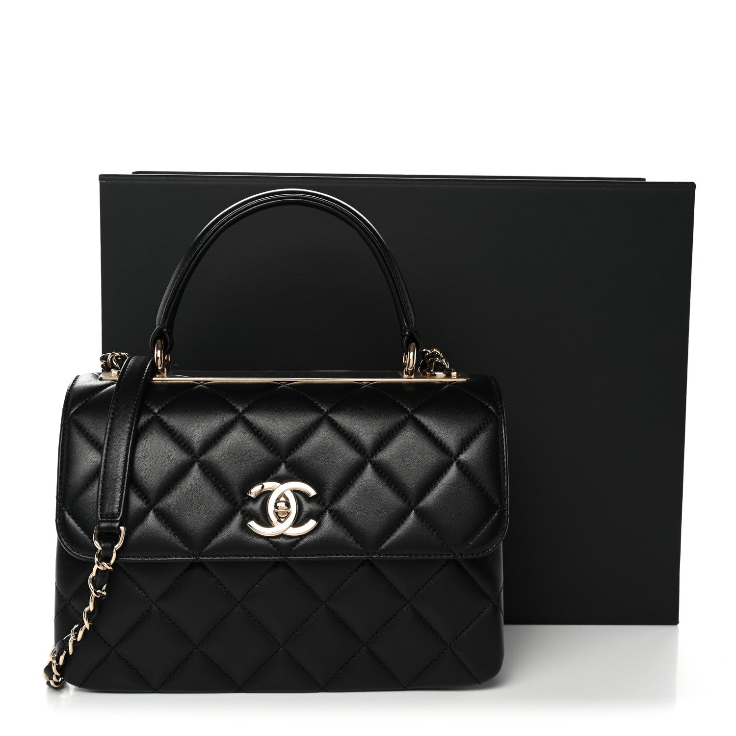 Lambskin Quilted Small Trendy CC Dual Handle Flap Bag Black