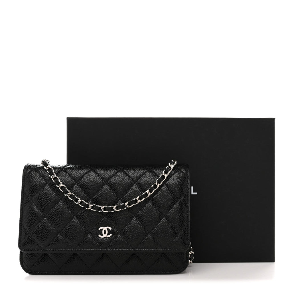 Caviar Quilted Wallet on Chain WOC Black