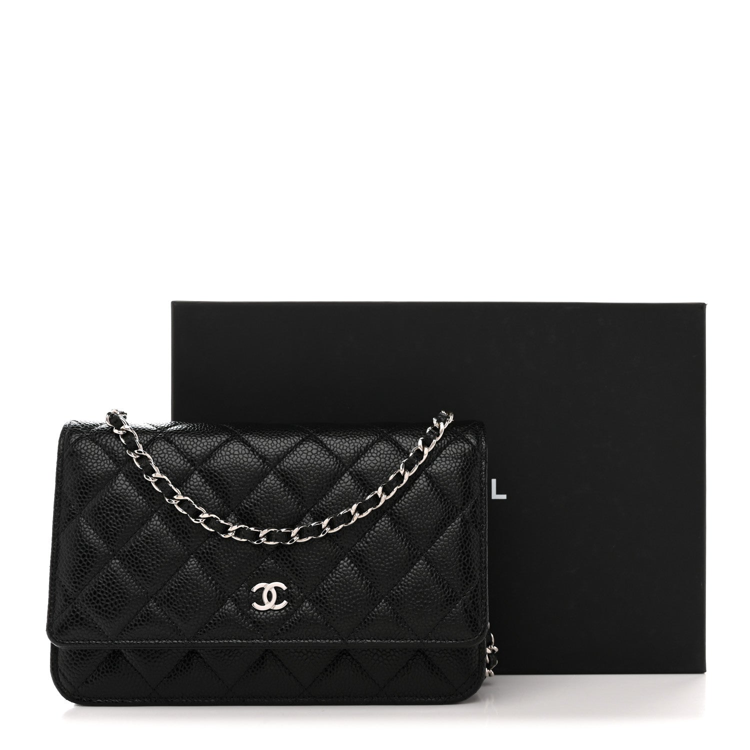 Caviar Quilted Wallet on Chain WOC Black