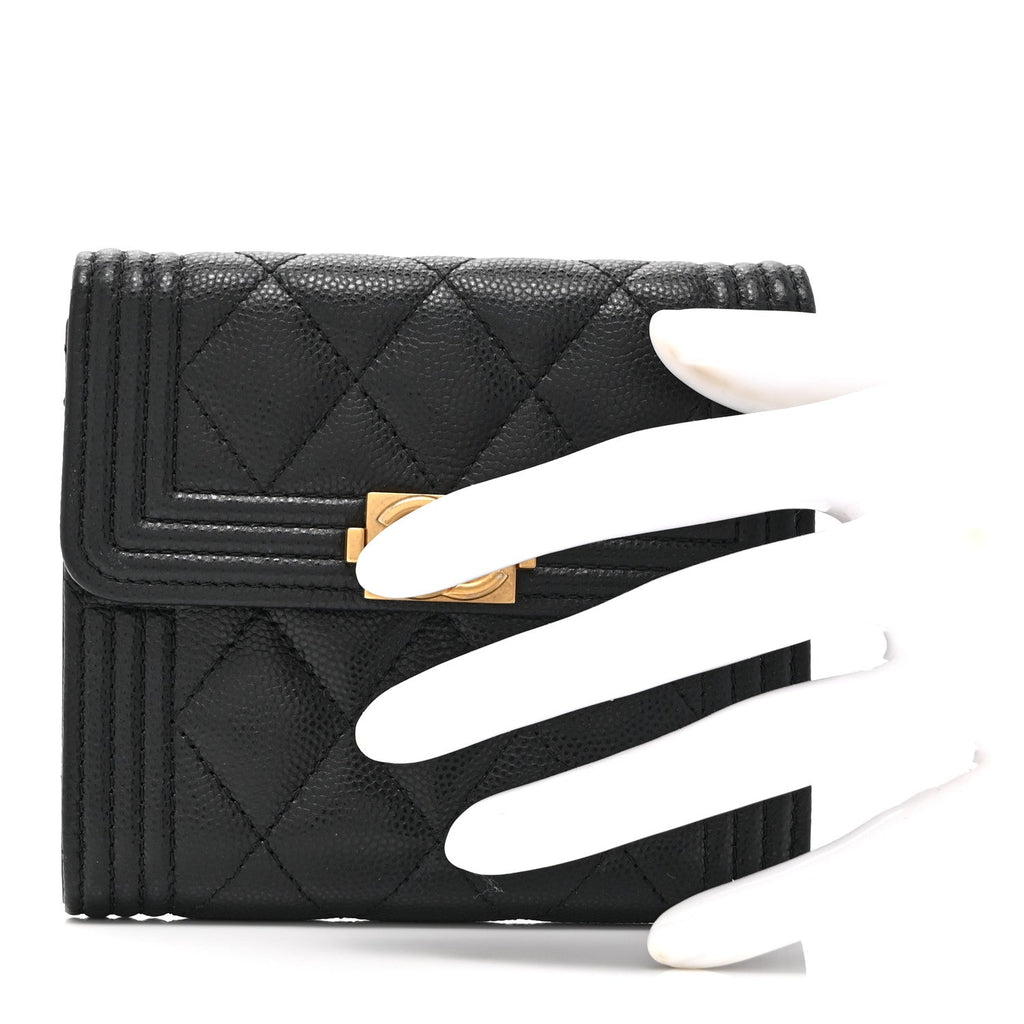 Caviar Quilted Compact Boy Wallet Black