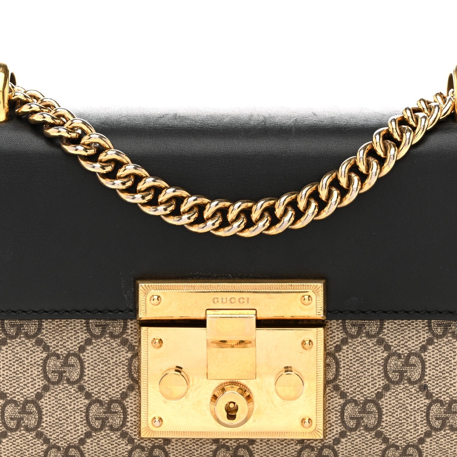 GG Supreme Monogram Calfskin Small Padlock Shoulder Bag Beige Black Cuir