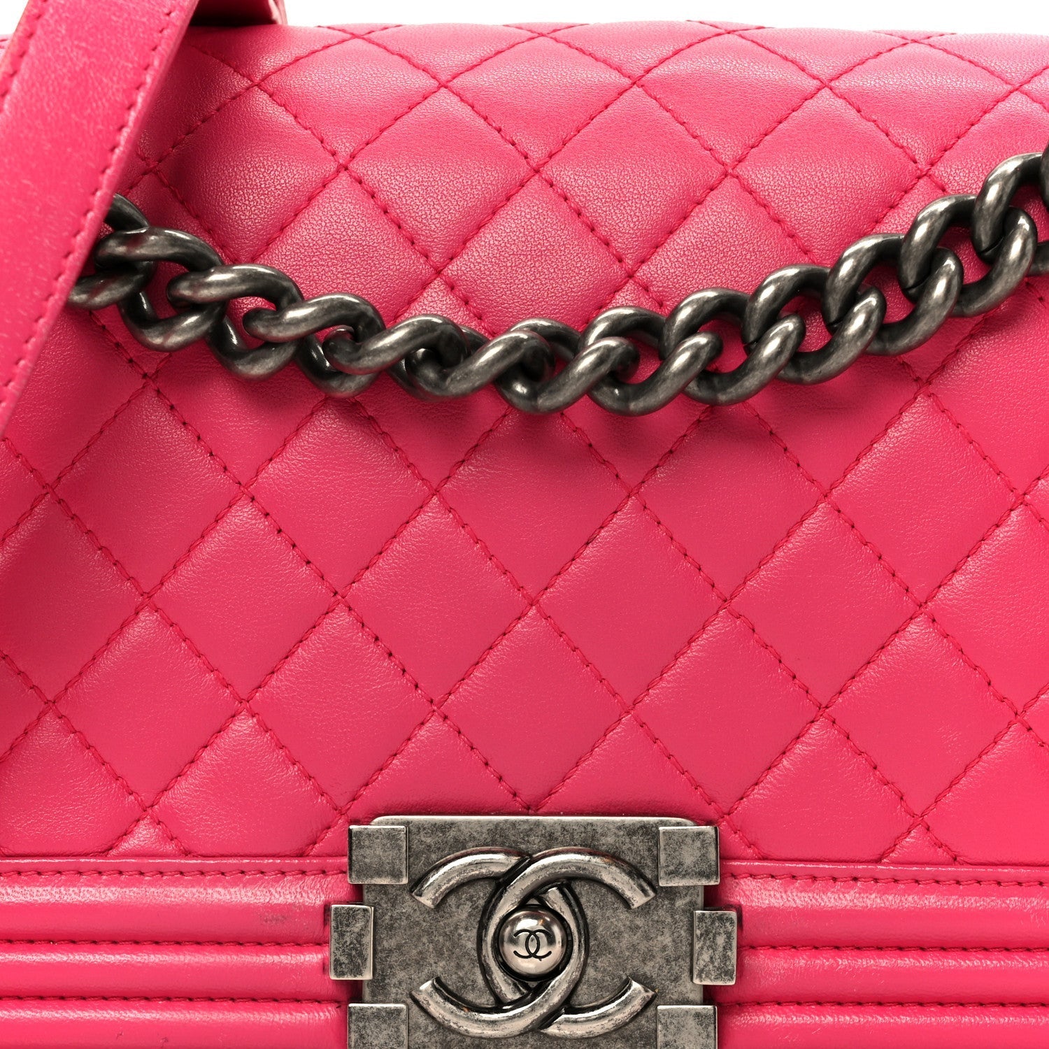 Lambskin Quilted Medium Boy Flap Dark Pink