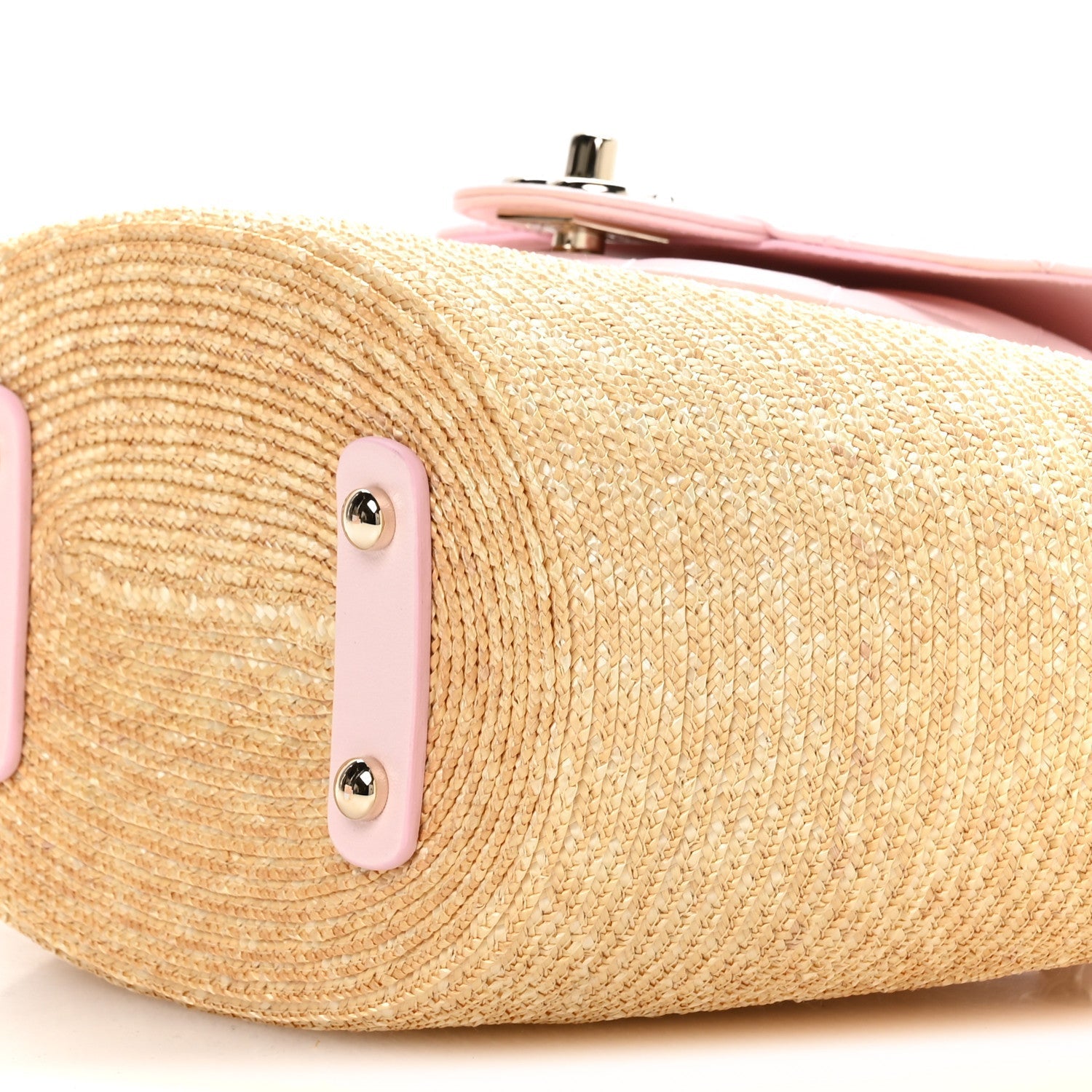 Raffia Lambskin Small Wicker Tote Beige Light Pink