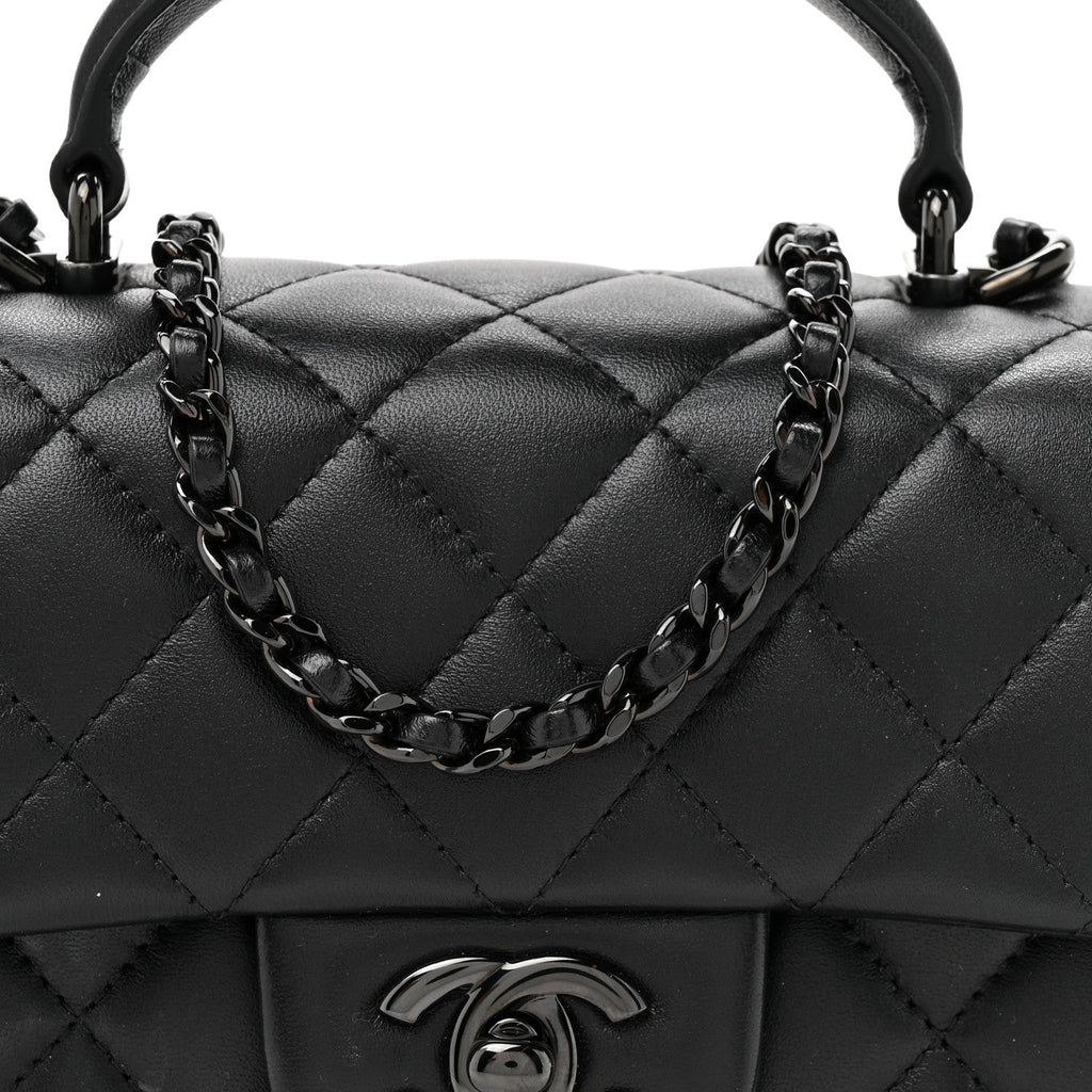 Lambskin Quilted Mini Top Handle Rectangular Flap So Black