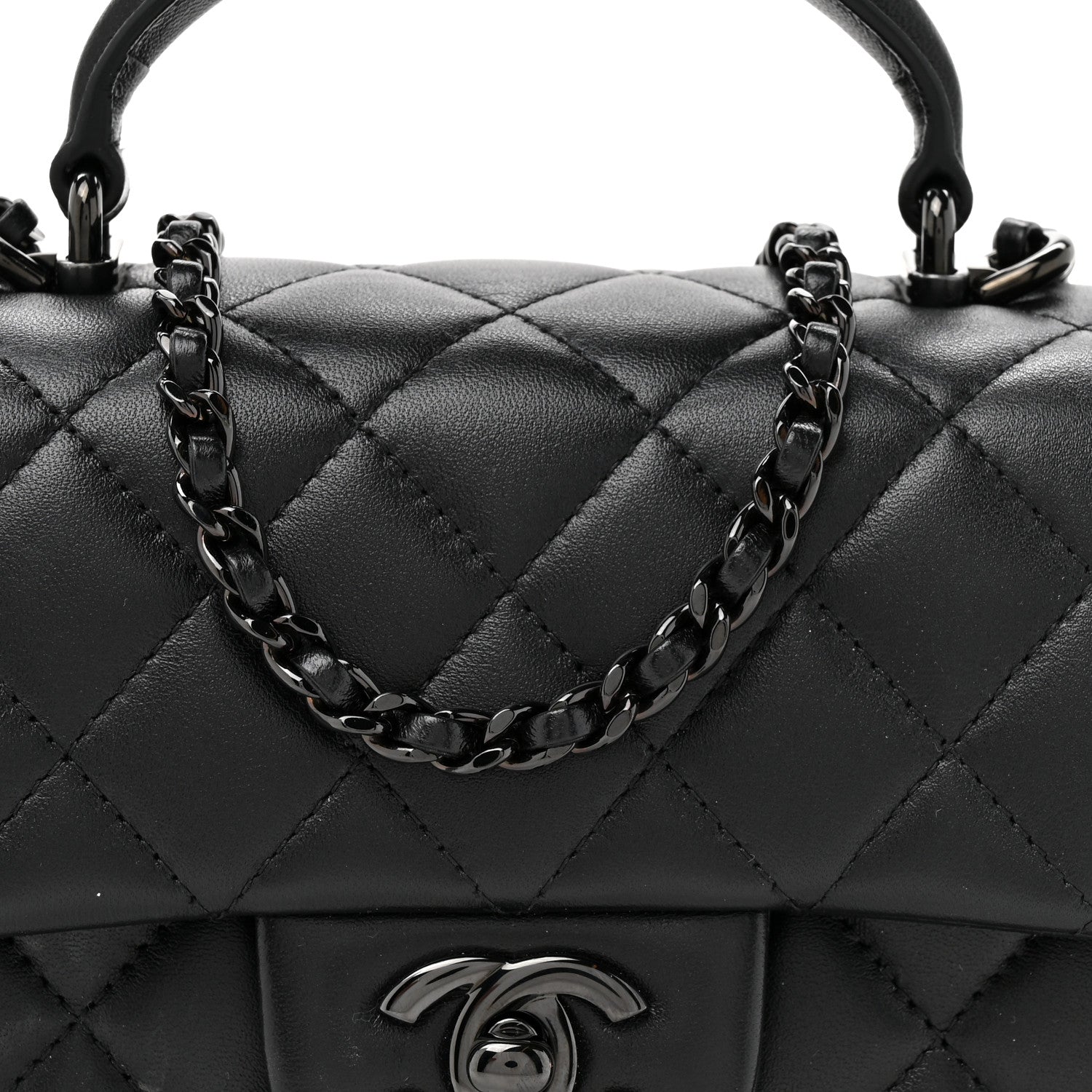 Lambskin Quilted Mini Top Handle Rectangular Flap So Black
