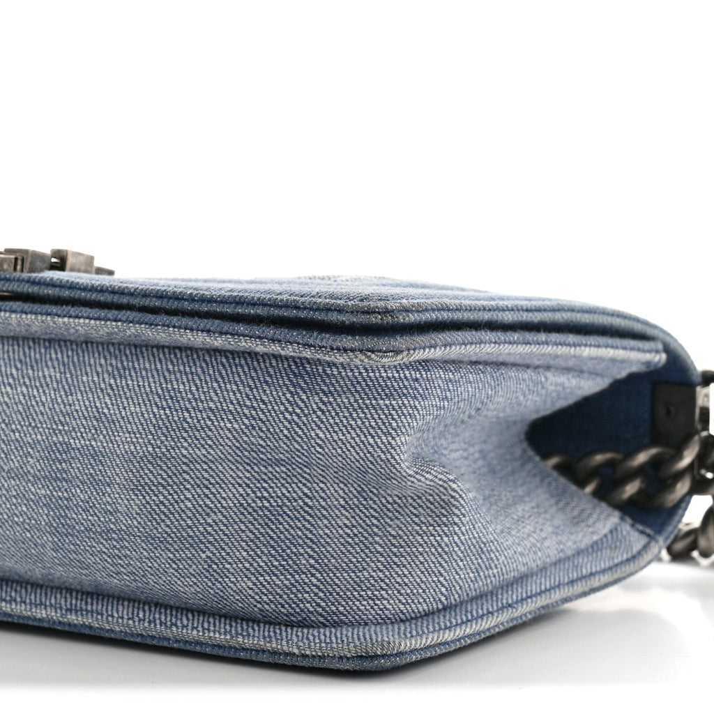 Denim Chevron Quilted Medium Boy Flap Blue