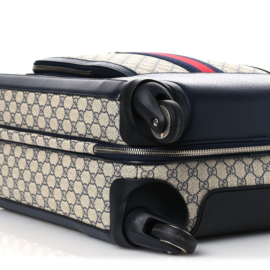GG Supreme Monogram Textured Dollar Calfskin Web Small Savoy Cabin Trolley Beige Blue