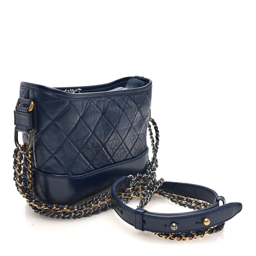 Aged Calfskin Quilted Small Gabrielle Hobo Navy