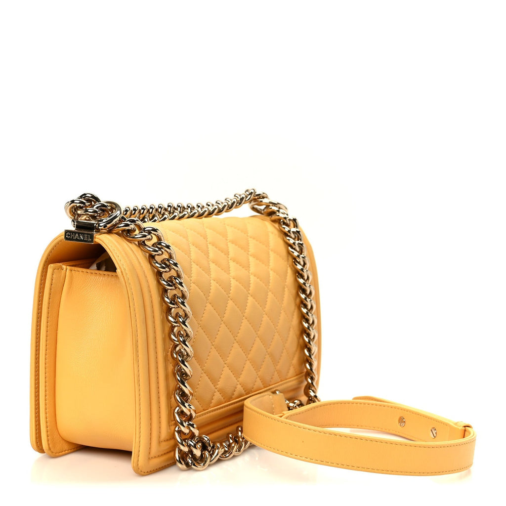 Calfskin Quilted Medium Boy Flap Yellow