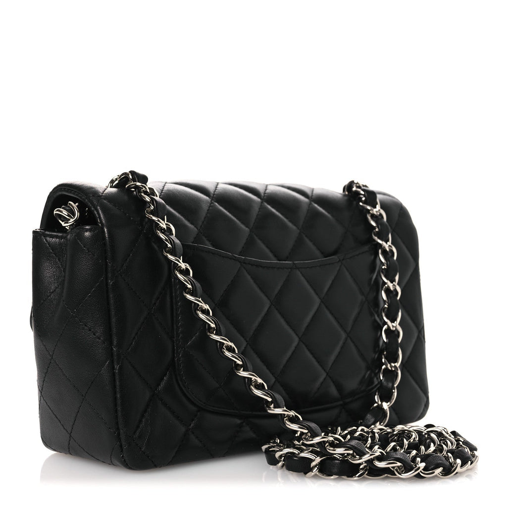 Lambskin Quilted Mini Rectangular Flap Black