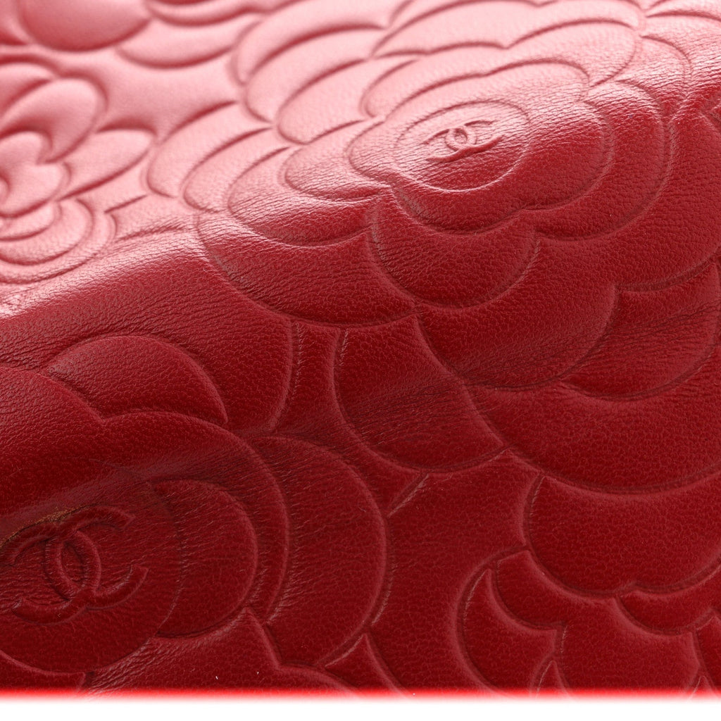 Lambskin Camellia Embossed Wallet On Chain WOC Red