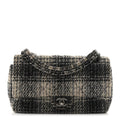 Tweed Quilted Medium Double Flap Beige White Black