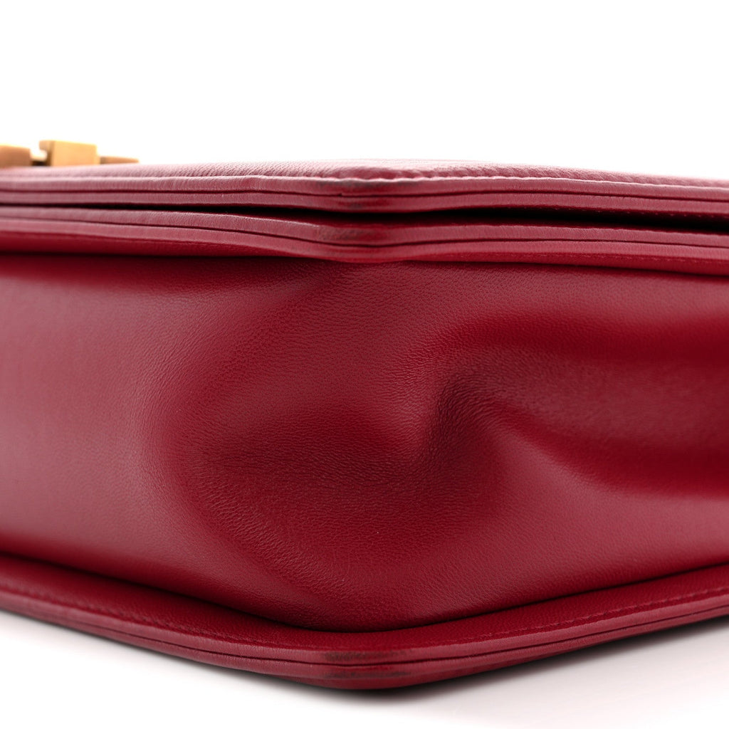 Lambskin Quilted New Medium Boy Flap Dark Red