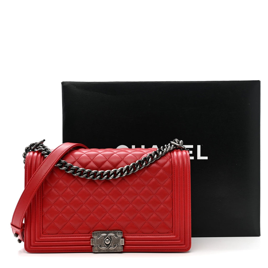 Lambskin Quilted New Medium Boy Flap Red